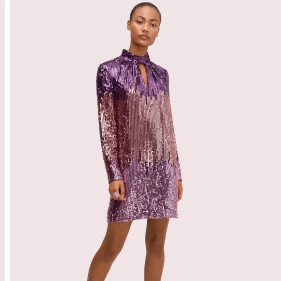 KATE SPADE PURPLE OMBRÉ SEQUIN LONG SLEEVE DRESS - Picture 1 of 6